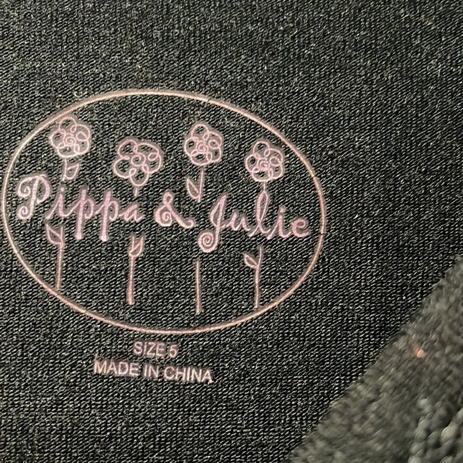 Pippa And Julie 5 Long Swing Top Black Grey Stripe Grey Rosette Flowers Euc — image 5 of 8